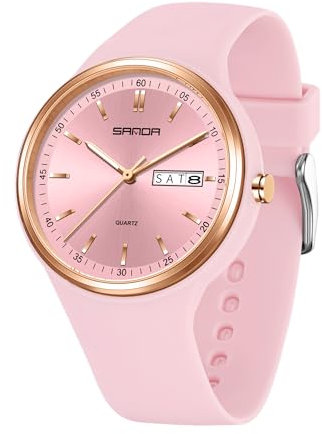 Yuxier Watches for Women Unisex Quartz Wristwatches Women's Sport Watch MInnimalist Casual Wristwatch with Soft Strap Double Calendar (Pink)