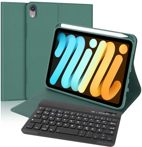FOGARI Teclado para iPad Mini 7 (A17 pro) 2024/Mini 6 2021 8.3 pulgadas, QWERTZ Teclado Alemán Magnético Inalámbrico Bluetooth Desmontable para iPad 6a/7a Generazione 8.3 pulgadas, Verde Oscuro