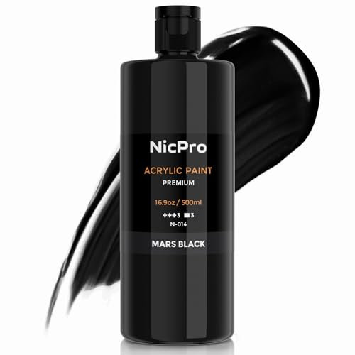 Nicpro Vernice acrilica grande nera (500 ml), pigmenti ricchi, non tossica, per multi superficie, tela, legno, pelle, ceramica, tessuto, pietra, forniture per pittura artistica per bambini e adulti