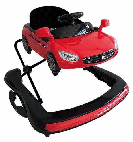 Lauflernwagen Auto in rot – Lauflernhilfe 3in1, klappbar, Babywalker höhenverstellbar, mit Musik & Licht, stabiler Lauflernwagen ab 6 Monate, Gehfrei und Schiebewagen (rot)