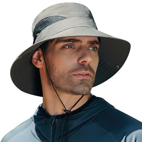 FairyPeach Chapeau Homme Anti UV, Femme Large Bord Casquette Pliable Étanche, Bob Homme, Chapeau Soleil Randonnée Mesh Respirant, Safari Casquette, pour Pêche,Jardinage,Safari,Brouss