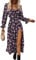 fdsmall Midi Dress for Women Long Sleeves Floral Print A-Line Square Neck Tie Front Ruffle Hem Split Boho Beach Dresses (UK, Alpha, XL, Plus, Regular, Purple)
