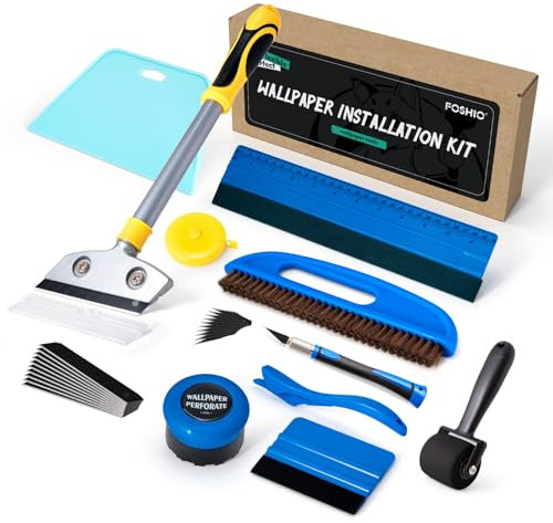 FOSHIO Outils pour papier peint, kit de papier peint avec brosses, rouleaux, outils de coupe, outil pour lisser le papier peint, grattoir à film,Brosses, Lames, couteau de papier peint