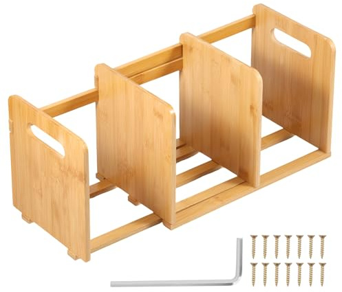 NZWBSHSSP Bamboo Wood Desktop Bookshelf with Carry Handles Expandable Desktop Organizer Small Book Rack Display Shelf Counter Bookcase Desk Storage Organiser for Office Supplies Kitchen Bathroom