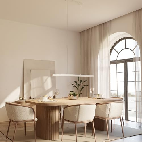 Dimmbare Pendelleuchte 'Calimera', LED Deckenleuchte, moderne Hängelampe Esstisch Wohnzimmer Smart Home Weiß 150cm
