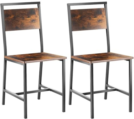 VEVOR Juego de 2 Sillas de Comedor de Madera con Estructura y Respaldo de Metal, de Cuero, de Nogal Estilo Granja, para Cocina y Sala de Estar, Color Marrón Rústico y Negro, 480 x 380 x 865 mm