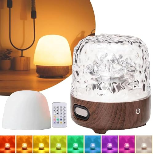 Lunie Light, Luni Lamps W/Lampshade & Bluetooth Speaker & Remote Control & 16 Colors, Ocean Wave Projector Light with Speaker, Timer, Ideal for Bedroom, Relaxation & Sleep Support (Walnut color)