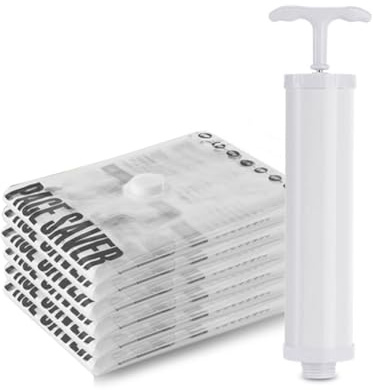 Pqahffowr 6X Vacuum Storage Bags, Sealer Compression Bags with Travel Hand Pump for Blankets, Comforters, Clothes Storage M