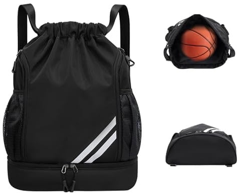 Vexnaro Turnbeutel Sportbeutel, Wasserdicht Sportbeutel Mit Schuhfach, Verstellbar Große Kapazität Tunnelzug Sportrucksack, Schwimmrucksack für Sport, Reisen und City für Erwachsener Jugend (Schwarz)
