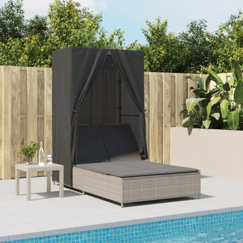 QZZCED Doppelliege für den Außenbereich, mit verstellbarem Dach und waschbaren Kissen, aus wetterfestem Synthetik-Rattan, für Garten, Terrasse oder Hof