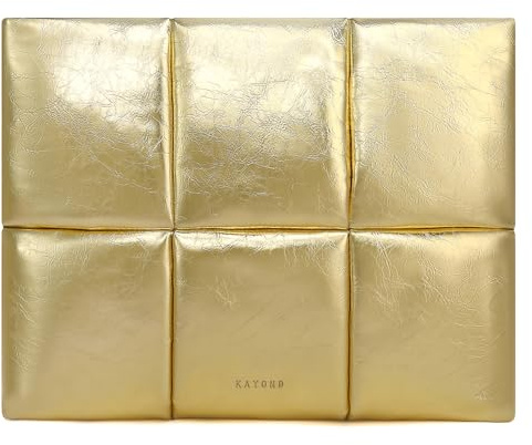 KAYOND 13.3-14 Inch Puffy Laptop Sleeve for MacBook Pro 14 M5 M4/M3/M2/M1 Pro/Max 2026-2021, MacBook Air M4 2026 M3 M2 M1,PU Leather Bag Cover,Black, Gold