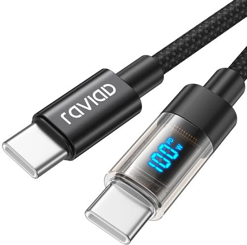RAVIAD 100W USB C auf USB C Kabel 3M 5A Schnellladekabel Ladekabel PD QC3.0 | with LED Display für iPhone 17/16/15 Pro Max, Galaxy S25/S24/S23/S22/S21, Pad Pro, MacBook Air, Tablets, Huawei, Pixel