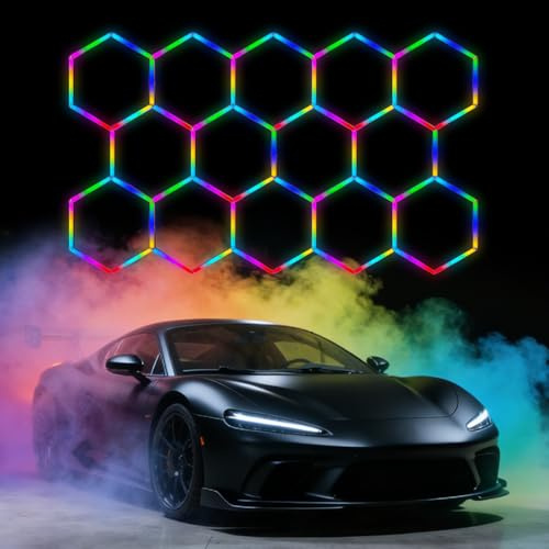 zpehyrin RGB Hexagon LED Garagenleuchten, Verbindbare Sechseck-Deckenlampen Geeignet für Werkstätten, Lager, Fitnessraum, Keller, Abstellraum und Spielzimmer