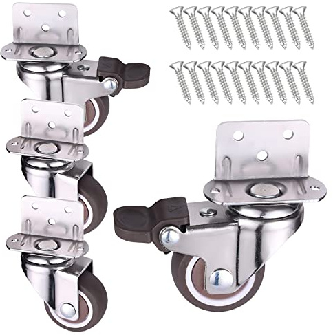 Lenkrollen, Set mit 4 drehbaren, feststellbaren Lenkrollen, 1–2 Zoll, robuste Gummi-L-förmige Platte(Swivel*2+brake*2,2in/50mm)