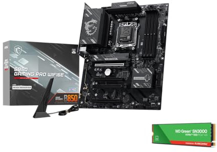 MSI Scheda madre B850 Gaming PRO WIFI6E, ATX-Supporta processori AMD Ryzen 9000/8000/7000, AM5-DDR5 Memory Boost 8200+ MT/s (OC), PCIe 4.0 x16, M.2 Gen5, Wi-Fi 6E, 2.5G LAN+WD Green SN3000 1TB SSD