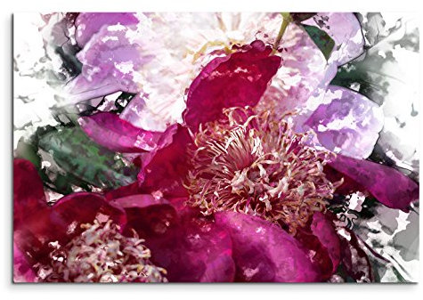 Sinus Art Leinwandbild 120x80cm Bild – Rosa und Pinke Blumen in Wasserfarben Optik