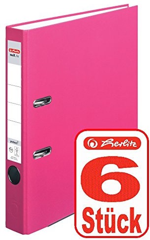 Herlitz Ordner maX.file protect A4 5cm, PP-Folienbezug beschichtet, mit Wechselfenster (pink | 6er)