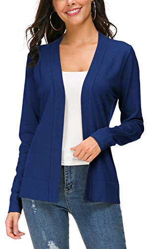 EXCHIC Donna Casuale Lunghe Maniche V Collo Aperto Fronte Maglia Cardigan (XL, Blu Reale)