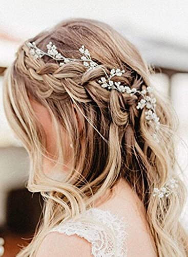 Chargances Accessoires de cheveux en forme de vigne de vigne de bébé – Parfait pour mariée bohème – Accessoire de cheveux en perles pour mariage et demoiselles d'honneur – Bijoux de cheveux (or rose)