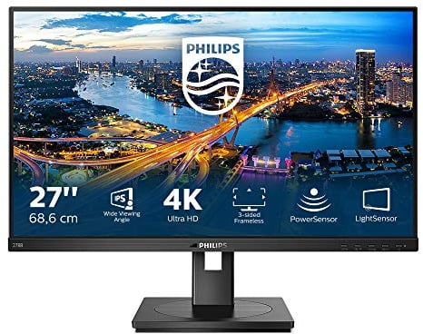 Monitor 4K PHILIPS 278B1-27 pulgadas, 60 Hz, 4 ms, IPS, ajuste de altura, altavoces, concentrador USB, PowerSensor (3840 x 2160, 350cd/m², HDMI/DP/USB-B/USB 3.2)