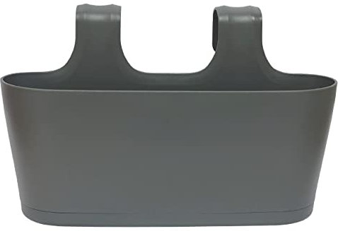 ENGELLAND 1 x Blumenkasten zum Auf-Hängen, Farbe: Anthrazit-Grau, Blumentopf, oval, Balkon, Übertopf, Pflanzkasten, mit Wasserspeicher/Wasserauffangschale