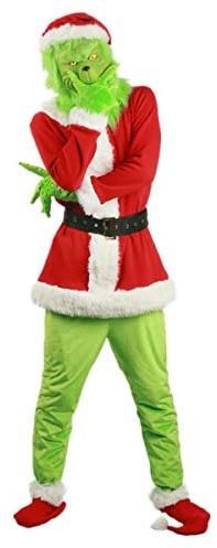 RPixc Disfraz de Navidad para hombre, disfraz de Navidad, color verde/rojo, máscara de monstruo, cosplay, uniforme único como el Grinch rojo L…