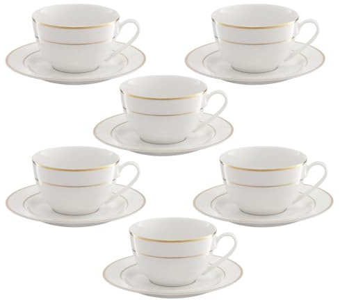 AMBITION Porzellan Kaffeeservice weiß mit Goldrand für 6 Personen Aura Gold | 12-teiliges Set glatte Oberfläche klassisches Design