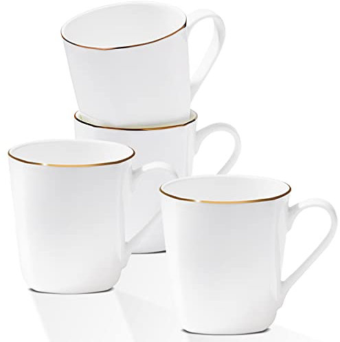 Gehobenes Kaffeetassen-Set, feines Knochenporzellan-Kaffeetassen-Set, über 45% Knochenanteil, weiße Keramik-Kaffeetassen-Geschenksets (Mondlicht) (284 ml, 4 Stück Goldrand)