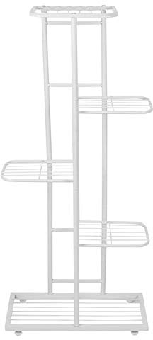Porta piante in metallo portavasi in ferro battuto, porta piante da esterno con 5 ripiani, porta fioriera mensola porta fiori per balcone di casa giardino 22x43,5x96,5 cm(bianca)