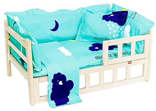 Hundebett Holz mit Abnehmbarer Matte und Kissen, Erhöhtes Langlebiges Pet Cot Lounge Sofa für Welpenkätzchen Kleintiere Verbesserter Schlaf