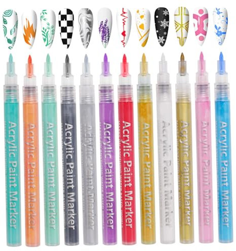 Nail Art Pen 12PCS 3D Colorful Nail Polish Pens for Womens DIY Graffiti Drawing Nail Art Polish Fine Tip Nail Polish Set for Manicure Tools Nail Art Polish