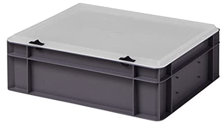 1a-TopStore Design Eurobox Stapelbox Lagerbehälter Kunststoffbox in 5 Farben und 16 Größen mit transparentem Deckel (matt) (grau, 40x30x13 cm)