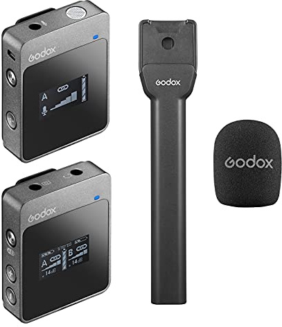 GODOX MoveLink M1 2,4 G kabelloses Mikrofonsystem (1 Sender + 1 Empfänger), 50 m Effektivbereich, integrierter Akku mit omnidirektionalem Mikrofon, ML-H Halterung