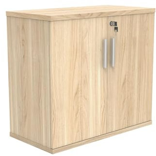 LAB SPACE Desk High Cupboard, 730mm High, Solid Back, Lockable Doors with 25mm Top. In an Oak Finish.