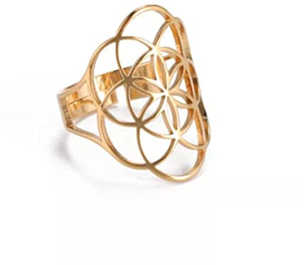 BAGUE FLEUR DE VIE HARMONIE/LIVRAISON GRATUITE/acier doré