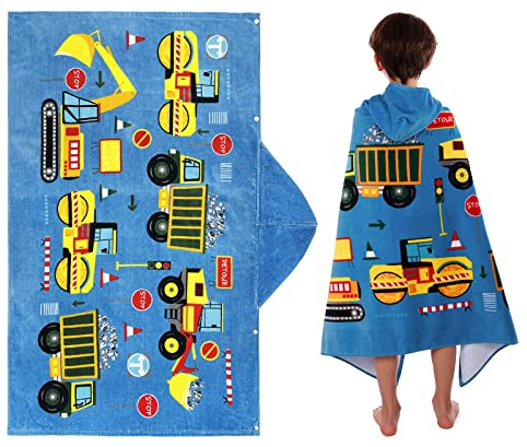 FLYISH DIRECT Badeponcho Kinder 100% Baumwolle Kinderhandtuch Poncho Kinder Badetuch Handtuch mit Kapuze Strandtücher für Jungen und Mädchen, 127 x 76cm