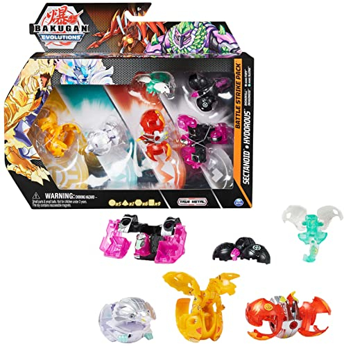 Bakugan 'Evolutions' Battle Strike 6er Pack mit 1 Platinum Ball (Pyrus Sectanoid), 2 Basic Balls (Aurelus Dragonoid, Haos Hydorous), 1 Geogan (Darkus Badadrill) & 2 Nanogan (Darkus Fury, Haos Sledge)