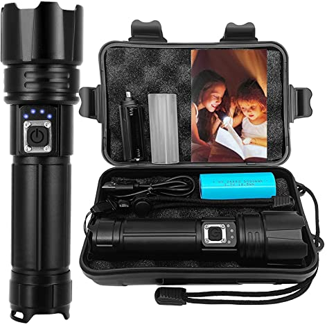 Superpow Torches Led Super Bright,12000 Lumens Torch USB Type C Rechargeable LED Torch XHP70.2,Torches Battery Powered,Powerful Military Tactical Flashlight,5 Lighting Modes (with 5000mAh Battery)