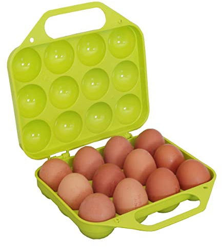 Huevera de Plastico para 12 Unidades,Huevera Frigorifico, Huevera Nevera, Organizador Frigorífico Huevos,Bandeja Portátil Lateral Doble con Asa, Engrosada para Viajes y al Aire Libre, verde