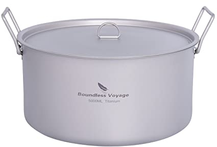 iBasingo 5L Titan Suppentopf Camping Topf Hot Pot Wok Outdoor Kochgeschirr Suppen Heißer Topf Tragbare Holloware mit Deckel & Klappgriff Leichtes Wandern Groß Kochtopf fur 4-6 Personen Ti2104C
