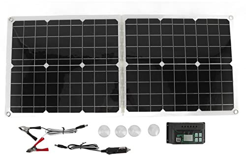 EVTSCAN Panneau solaire pliable portable 50 W 2 A avec 2 ports de sortie USB et contrôleur de charge solaire PWM 12 V 24 V, panneau solaire monocristallin 31 x 13 pouces, sans fonction de stockage d'é