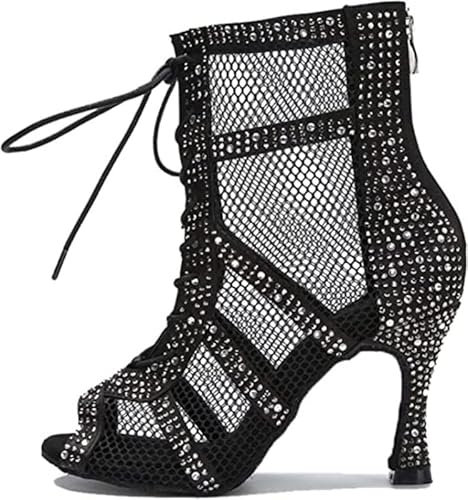 AOQUNFS Stivali da Ballo Latino Americano Donna Strass Tacco Stivaletti de Salsa Tango Bachata Samba Pratica e Performance,L446-Nero-DZ-7.5,EU 40