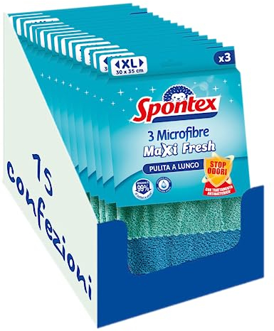 Spontex Microfibre Maxi Fresh x3, 3 Mehrzweck-Tücher aus 100% Mikrofaser, antibakterielle Behandlung zur Verhinderung der Geruchsbildung x 15 Packs