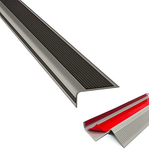 NUACOS Treppenkantenprofil Selbstklebend PVC Kunststoff Treppen-Kantenschutz, Antirutsch-Profil, L Eckschutzprofil mit Rillen, Bodenprofil ungelocht zum Kleben,Schwarz,2000cm