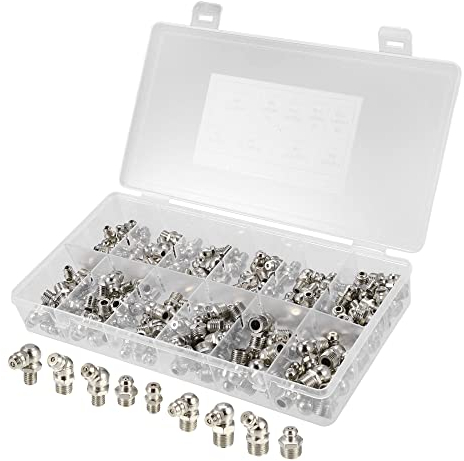 X AUTOHAUX 165 Stück Schmiernippel Sortiment Kit Schmiernippel M6 M8 M10 Kegelschmiernippel 180° Gerade abgewinkelt 45°90°Kegelnippel für Schmierpressen