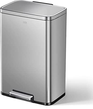 EKO Madison Cubo de Basura Cocina 50L con Pedal y Tapa de Cierre Suave | Acero Inoxidable Antihuella | Papelera Moderna y Robusta | Gran Capacidad para Reciclaje