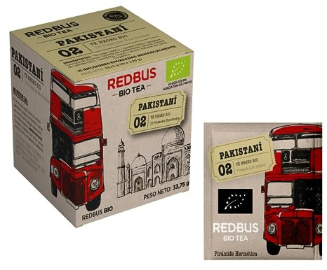 Redbus® | Tè Nero BIO Cannella & Zenzero | Tè Nero Pakistani Speziato | Tè Nero Filtri Confezionati Singolarmente - 15 Piramidi di Tè (33.75 Gr)