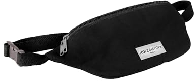 HOLZRICHTER Berlin - Große Bauchtasche aus 100% Baumwolle für Damen und Herren, 12 x 31 x 7,5 cm, Vintage Gürteltasche, Handgefertigte Hüfttasche, Premium Accessoire in Schwarz, No 3-5
