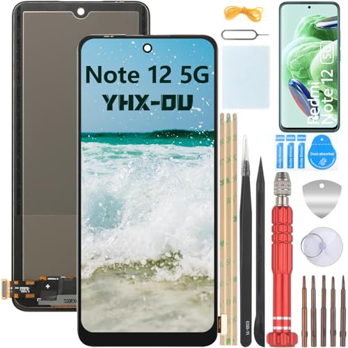 YHX-OU Para Xiaomi Redmi Note 12 5G TFT Pantalla Reemplazo para Redmi Note 12 5G Pantalla Táctil LCD Digitalizador de Repuest Asamblea con Herramientas de Reparación(Negro sin Marco)