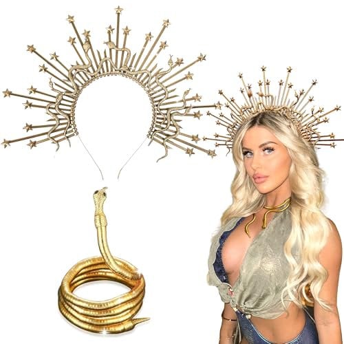 LaVenty Medusa Kopfstück Medusa Krone Medusa Kostümzubehör Frauen Party Kostüm Schlange Stirnband Schlange Ohrringe Göttin Kostüm